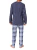 NORMANN Schlafanzug langarm mit karierter Jersey Hose in blau