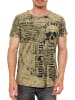 Rusty Neal Verwaschenes T-Shirt mit "Flying-Skull" Print in Khaki