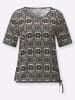 WITT WEIDEN Kurzarmshirt in schwarz-cognac-bedruckt
