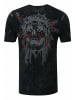 Rusty Neal Verwaschenes Rundhals T-Shirt mit Knopfleiste und Prints in Schwarz