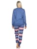 NORMANN Pyjama lang Bündchen und gestreifter Hose - 81598 in blau