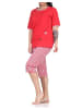 NORMANN kurzarm Capri Schlafanzug Katzen und lang Karo Jersey Hose - 66218 in rot