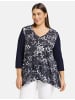 SAMOON T-Shirt 3/4 Arm Rundhals in Navy gemustert