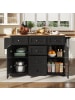 ABRIHOME Multifunktionaler Kücheninsel mit Holzmaserung & großem Stauraum in Schwarz