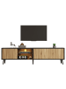 ABRIHOME TV Schrank in Natur Schwarz 175x31x43,5 cm mit LED Glas 3 Fächern für 75 Zoll