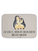 Mr. & Mrs. Panda Badeteppich Pinguine Einschlafen mit Spruch in Grau Pastell