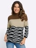 Sieh an! 3/4-Arm-Pullover in sand-schwarz-gemustert