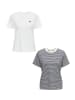 JACQUELINE de YONG T-Shirt 2er-Set Rundhals Kurzarn lockeres Baumwolle Shirt in Weiß-Blau