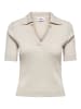 ONLY Geripptes Poloshirt Einfarbiges Kurzarm T-Shirt V-Ausschnitt ONLNIMONE in Beige