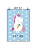 Mr. & Mrs. Panda Poster Einhorn Vegan mit Spruch in Blau Pastell