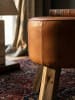 KADIMA DESIGN Sitzhocker | Holz, 37x45x37cm, Echtleder, Braun