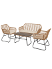 home24 home24 Loungeset 4-teilig Braun / Beige - Polyrattan, Polyester & Eisen mit Glasplatte in Braun / Beige