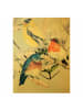 WALLART Leinwandbild Gold - Bunte Vögel auf einem Magnolienast II in Bunt