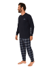 NORMANN langarm Schlafanzug Pyjama Bündchen und karierter Jersey Hose - 83162 in navy
