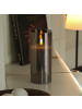 MARELIDA LED Kerze im Glas Windlicht flackernd D: 7,5cm H: 17,5cm in grau