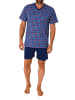 NORMANN Kurzarm Schlafanzug Shorty Jersey und karierten Pyjama Oberteil in marine