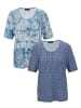 GOLDNER T-Shirt-Set mit Rundhalsausschnitt in bleu / weiß / gemustert