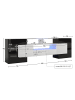 ABRIHOME TV-Schrank in Hochglanz Weiß & Schwarz mit Glasoberfläche – 200 x 35 x 60 cm