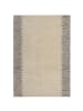 KADIMA DESIGN Wollteppich mit Noppeneffekt und geometrischem Bordürendesign in Beige-Grau