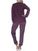 NORMANN Frottee Schlafanzug langarm Bündchen Streifenoptik in beere