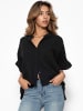 SASSYCLASSY Musselin Bluse mit Rüschensaum in Schwarz