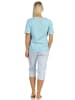 NORMANN kurzarm Capri Schlafanzug Katzen und lang Karo Jersey Hose - 66215 in hellblau