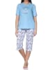 NORMANN Kurzarm Pyjama Schlafanzug Shorty Maritimer Look in hellblau