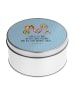 Mr. & Mrs. Panda Blechdose rund Igel Familie mit Spruch in Blau Pastell