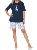 NORMANN Kurzarm Pyjama Schlafanzug Shorty Maritimer Look in marine