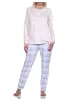 NORMANN Schlafanzug langarm Pyjama karierter Hose Jersey - 78579 in rosa