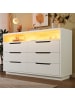 ABRIHOME Sideboard in Weiß mit LED Beleuchtung und 6 Schubladen 120x40x85 cm