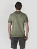 KOROSHI Henley cotton print-emb washed t-shirt in khaki