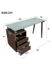 ABRIHOME Schreibtisch in Braun 130x50x75 cm mit Glasplatte 3 Schubladen Milchglas