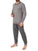 NORMANN Langarm Schlafanzug Bündchen und karierter Jersey Pyjamahose - 86155 in grau