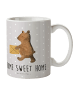 Mr. & Mrs. Panda Tasse Bär Zuhause mit Spruch in Grau Pastell