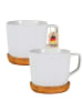 Intirilife Kaffeetasse Teetasse Keramik mit Holz Untersetzer 230 ml in 2x Weiß