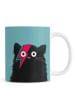 Juniqe Tasse "Cat - Hero 2" in Schwarz & Türkis