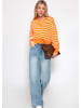 SASSYCLASSY Feinstrickpullover mit Polokragen und Ajourstreifen in Orange