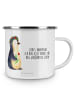 Mr. & Mrs. Panda Emaille Tasse Pinguin Blumen mit Spruch in Weiß