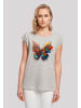 F4NT4STIC Extended Shoulder T-Shirt Schmetterling Blumen in grau meliert