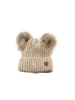 Faera Stylische Wintermütze mit Doppel-Bommel mit Innenfutter in Beige