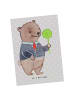 Mr. & Mrs. Panda Postkarte Zugbegleiter Herz ohne Spruch in Grau Pastell