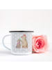 Mr. & Mrs. Panda XL Emaille Tasse Bär Kind ohne Spruch in Grau Pastell