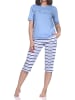 NORMANN Kurzarm Capri Schlafanzug Pyjama Katzen Optik Übergrößen in blau