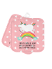 Mr. & Mrs. Panda Topflappen Einhorn Regenbogen mit Spruch in Rot Pastell