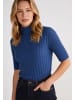 More & More figurbetonter Halbarm-Ripp-Pullover in college blue
