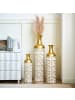 ABRIHOME Deko Vasen in Gold Weiß 3er Set mit Blumenmuster 50/66/85 cm Metall