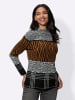 Sieh an! Jacquard-Pullover in schwarz-cognac-gemustert