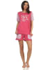 NORMANN Shorty Pyjama kurzarm CollegeLook print und abgesetzten Ärmeln - 53770 in pink
