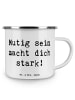 Mr. & Mrs. Panda Emaille Tasse Spruch Angst überwinden mit Spruch in Weiß